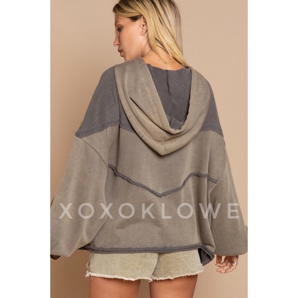 POL Charcoal Gray French Terry Oversized Hoodie Top - Picture 10 of 11
